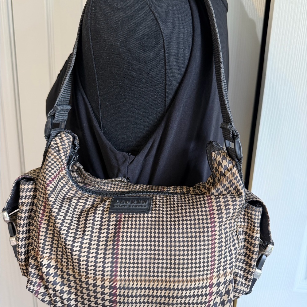 Lauren Ralph Lauren Houndstooth Shoulder Bag Nylon Plaid Utility Buckle Purse